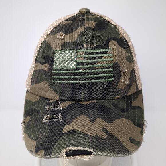 C.C Exclusives Strapback Trucker Hat Multi One Size Camouflage Ponytail - Picture 2 of 10